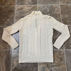 Croft and Barrow Cable Knit Sweater Womens M Ivory 1/4 Zip Long Sleeve Preppy